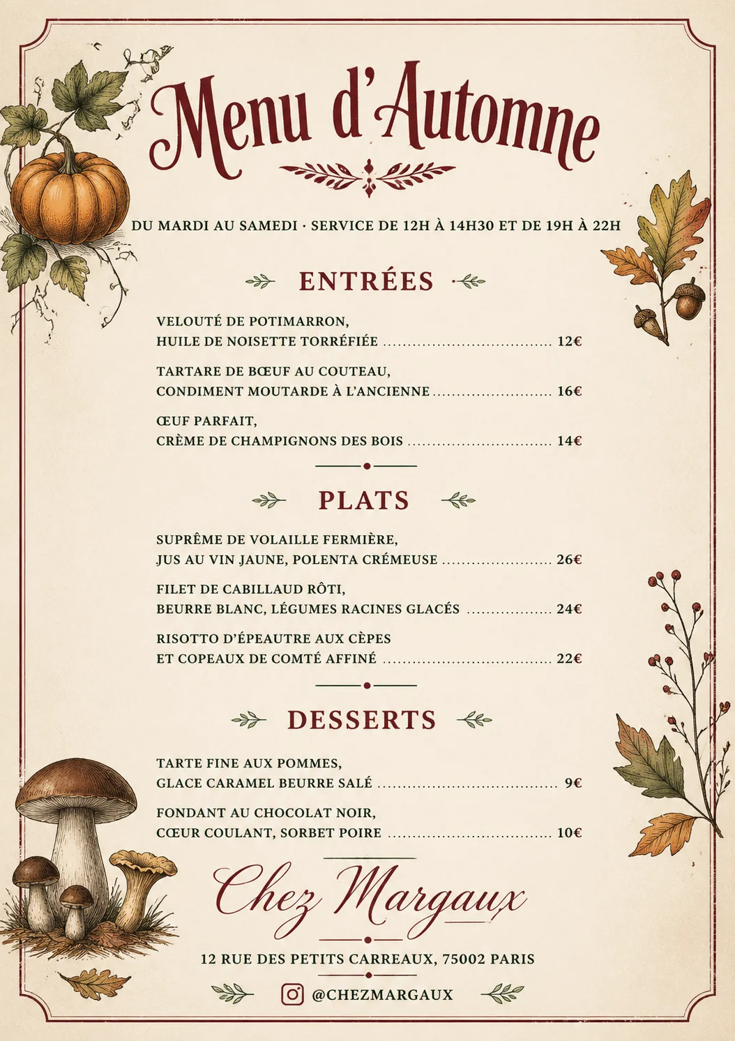 Une carte qui a le goût de votre cuisine.
